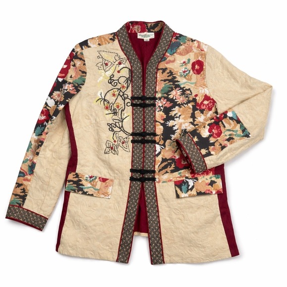 Norm Thompson Jackets & Blazers - Vintage Norm Thompson Cream Embroidered Tang Jacket M Mandarin Asian Inspired